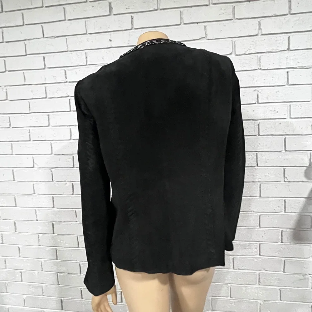 Hal Rubenstein Womens Black Suede Leather Chain‎ Trim Open Front Jacket Large